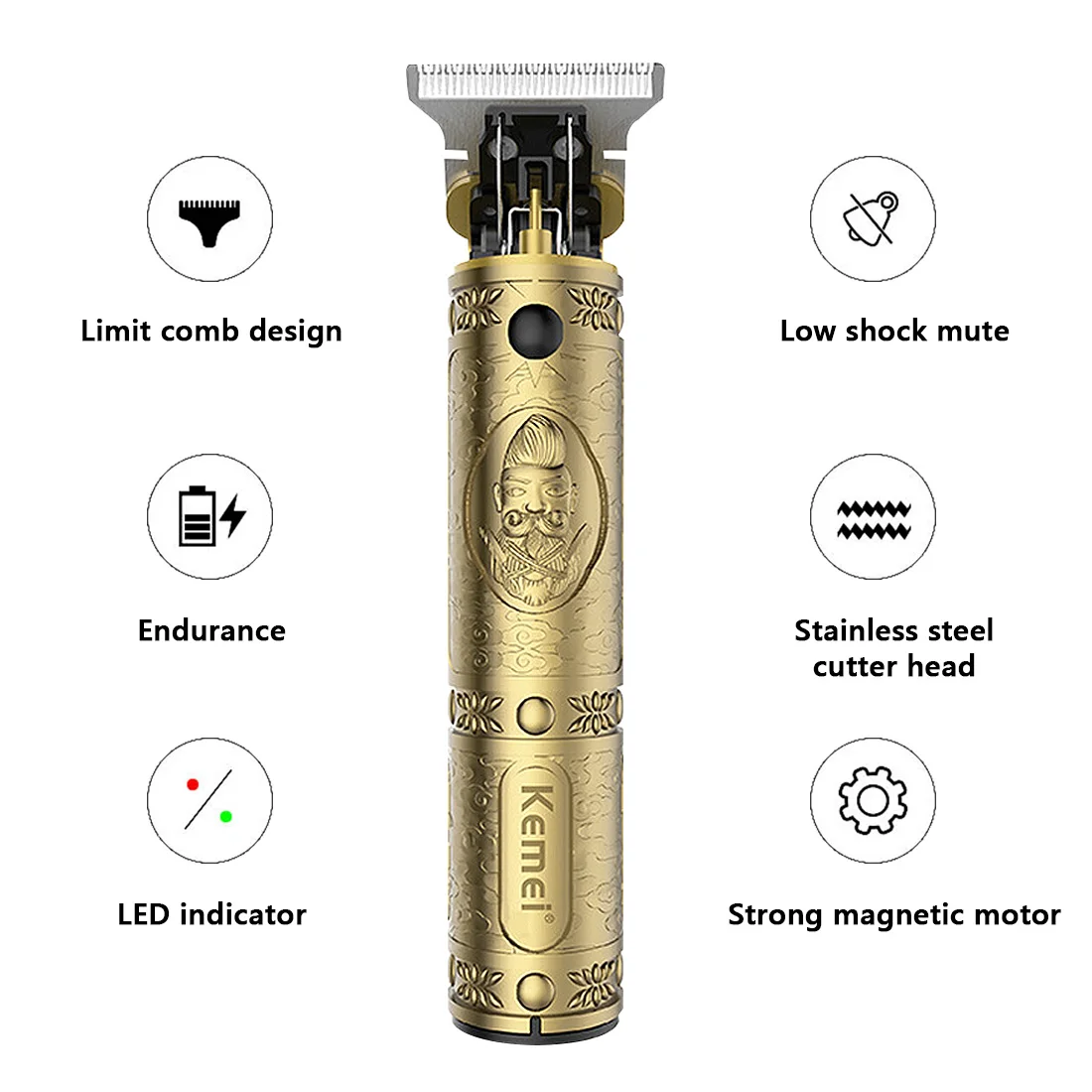 Retro Bronze Hair Cutter Man Beard Shaver Professional Clipper Male Electric Trimmer Hollow Carved Design USB Charge | Дом и сад