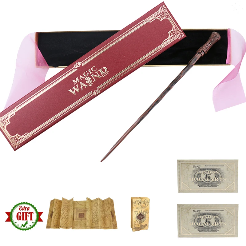 

35cm Metal Core Ron Magic Wand Cosplay Voldemort Hermione Sticks With Red Ribbon Box Map and Tickets As Children Birthday Gift