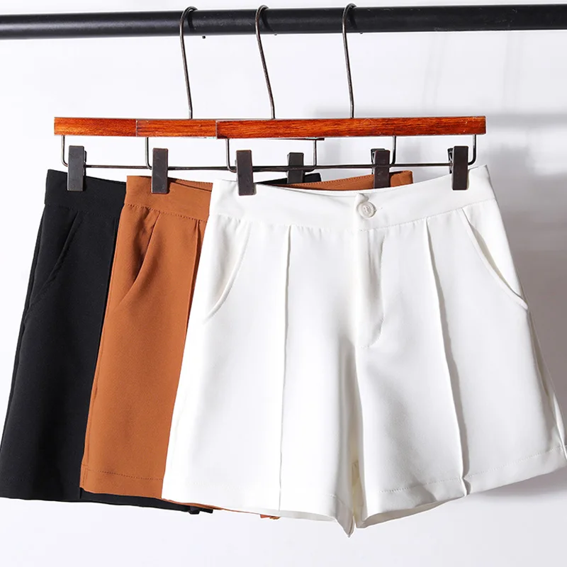 Шорты женские с высокой талией элегантные однотонные повседневные короткие