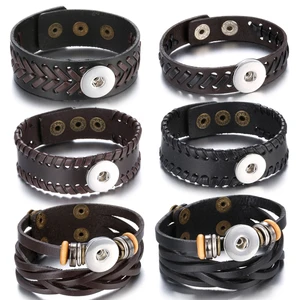Кожаный, с кнопкой браслет ручной работы из искусственной кожи коричневого и черного цветов, для женщин и мужчин, ювелирные изделия сделай сам с защелками 18 мм