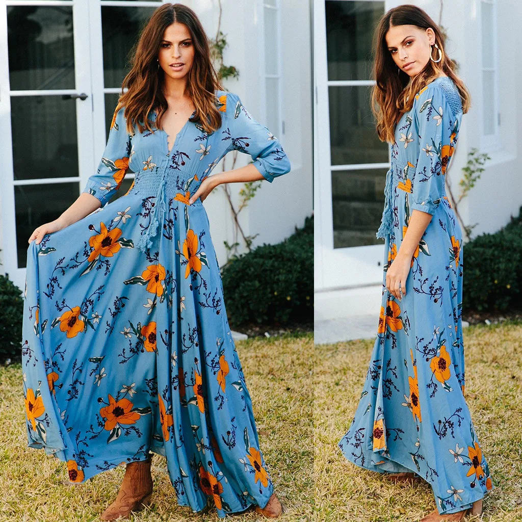 Женские вечерние платья 2019 женское модное богемное Цыганское Платье Бохо с