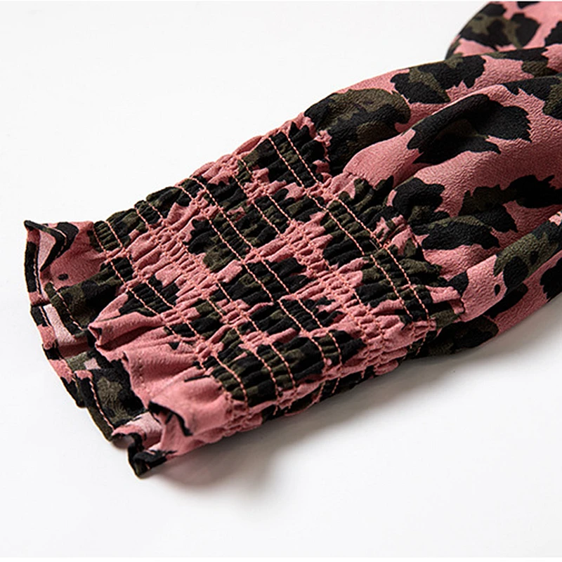 

100% Silk Dress Leopard Print Ruffles Decoration O Neck Long Sleeves Top Grade Fabric Elegant Style Summer New Fashion