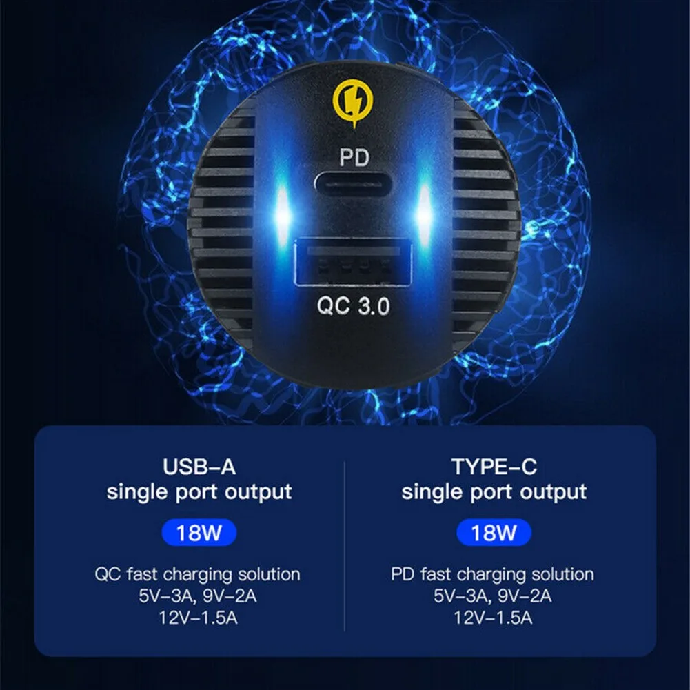 

Charging Safety Car USB Charger Socket IP66 Panel Type-c QC 3.0+PD 1pcs ABS