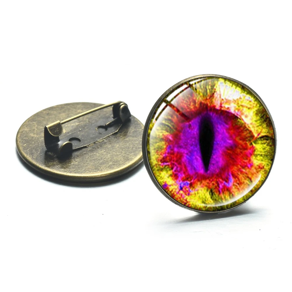 Wild Dragon Eye Glass Cabochon Metal Brooches Steampunk Animal Multicolor Eyes 3D Art Picture Lapel Pins Button Handmade Jewelry | Украшения