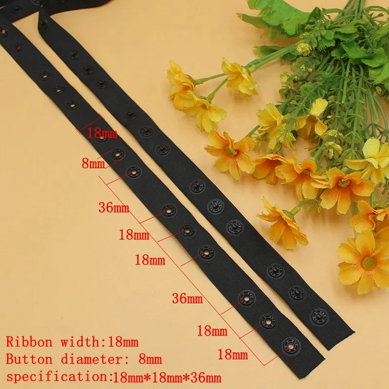 Black 18mm-18mm-36mm 2/5 ярдов/партия 18 мм черный/белый пластиковых невидимых застежек оснастки лента с кнопками Лента отделка для одежды аксессуары для шитья - Цвет: Black 18mm-18mm-36mm