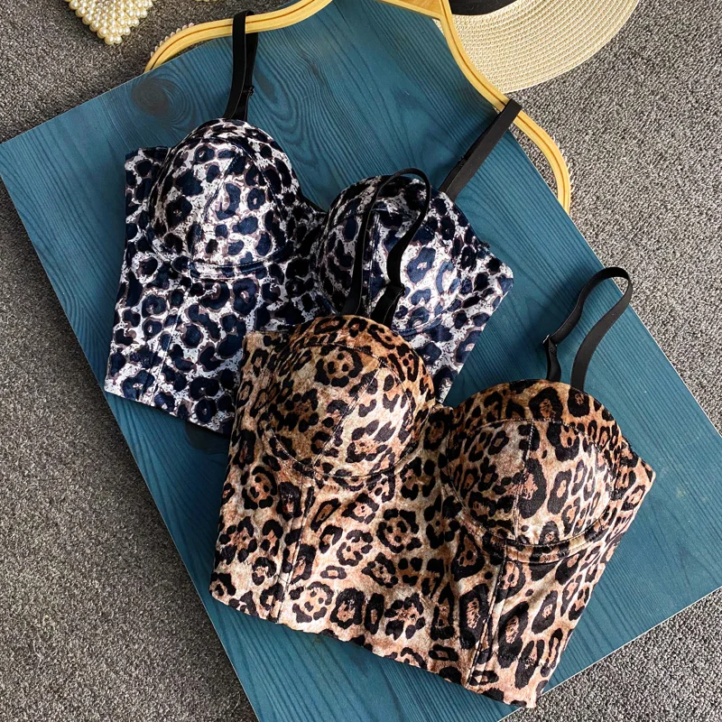 

Women's Push Up Leopard Chest Binder Bra Over Corsets Vintage Bust Sexy Corset Top Cropped Bustiers Night Club Femme Bralette