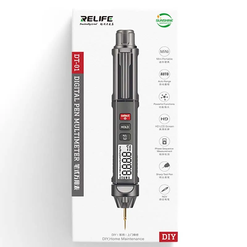 

Многофункциональный мини-мультиметр RELIFE DT-01 Smart Pen, бесконтактный Тестер, измеритель последовательности фаз для ремонта мобильный телефон