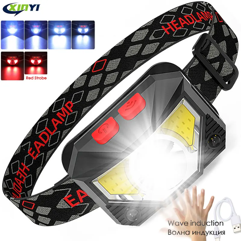 Мощный красный + белый светодиодный налобный фонарь со встроенным аккумулятором