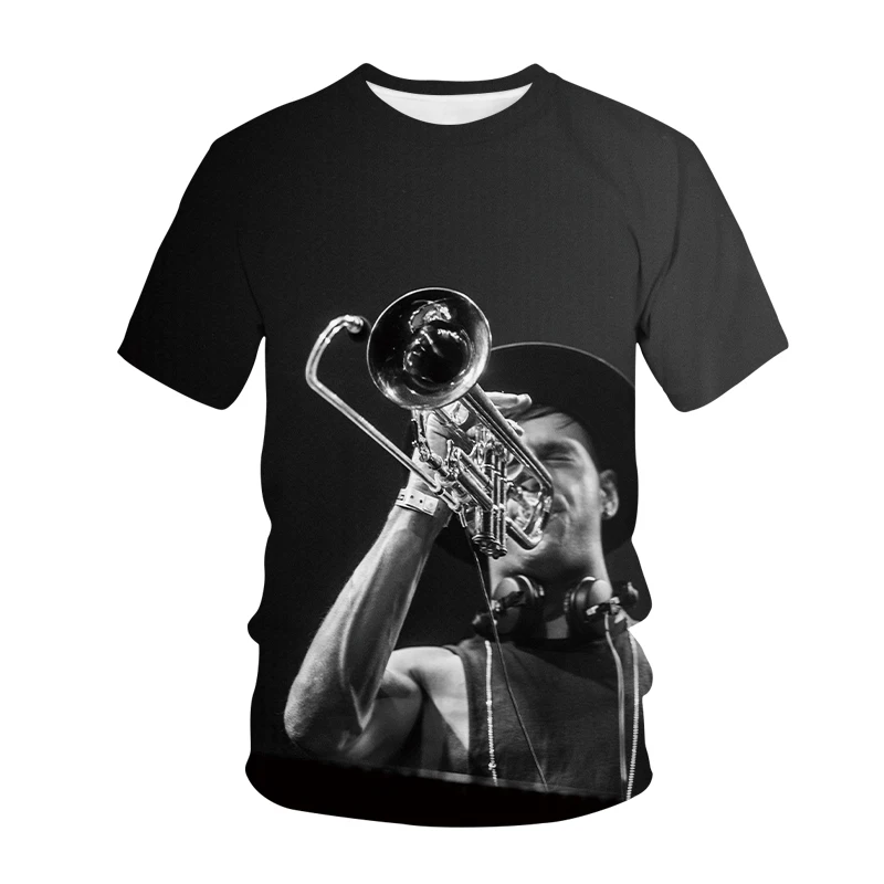 

Summer 3D Printing Horn Brass Fashion Men's T-shirt Classic Musical Instrument T-shirt Casual Personality Unisex Black T-shirt