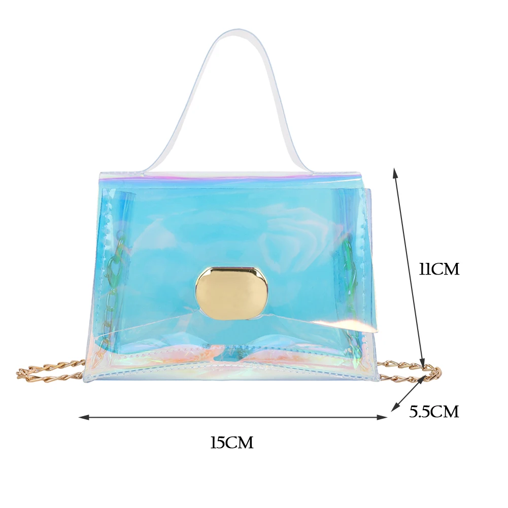 

Vintage Transparent Small Flap Crossbody Shoulder Bags Women Casual PVC Gradient Color Chain Top-handle Mini Handbag Purse