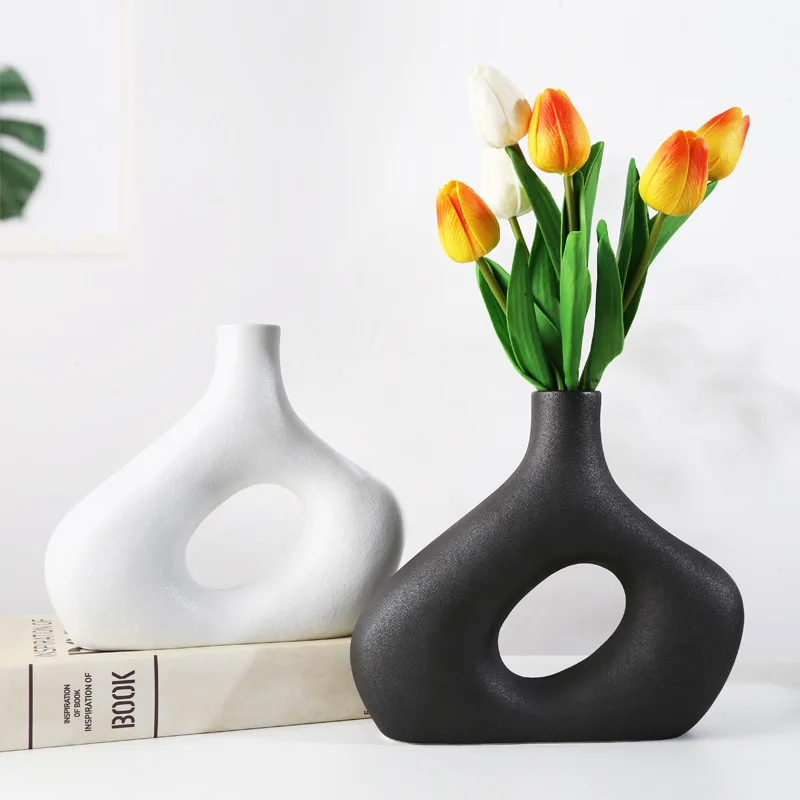 

Creative Soft Decorations Nordic Style Ceramic Vase Ornaments Modern Geometric Architectural Modeling Hotel Room Decor