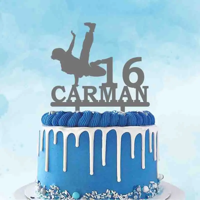 

Personalized Street Dance Cake Topper Custom Name Age Boy Street Dance Show For Birthday Party Cake Decoration Topper
