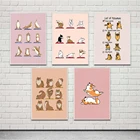 Домашний декор, холст для йоги, картина с изображением милой собаки, кошка, Настенные рисунки, Мультяшные животные, модульный минималистичный постер для гостиной