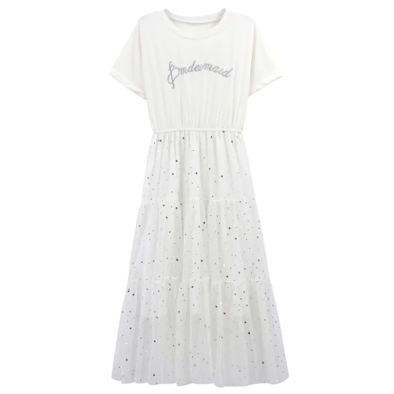 Женское кружевное плиссированное платье с блестками милое многослойное