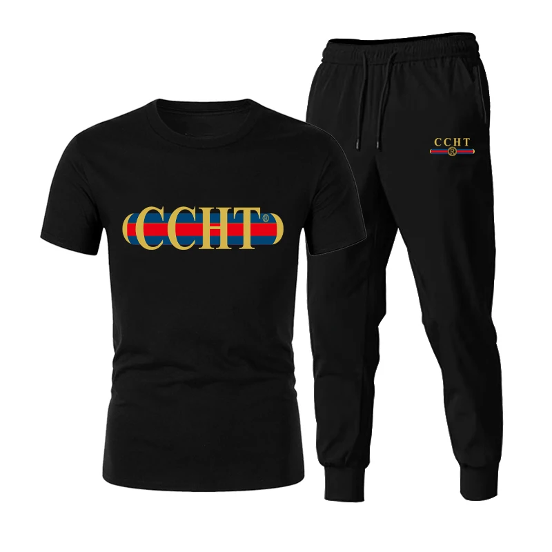 

2021 summer new men's fashion trend custom suit fashion printing sports short sleeve t shirt + sports pants casual sets
