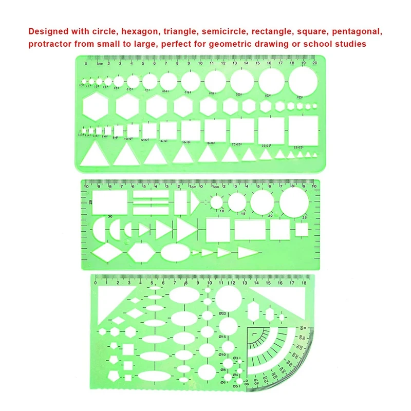 

NEW-9 Pieces Drawings Templates French Curve Geometric Templates Measuring Rulers Clear Green Plastic Rulers for Designing