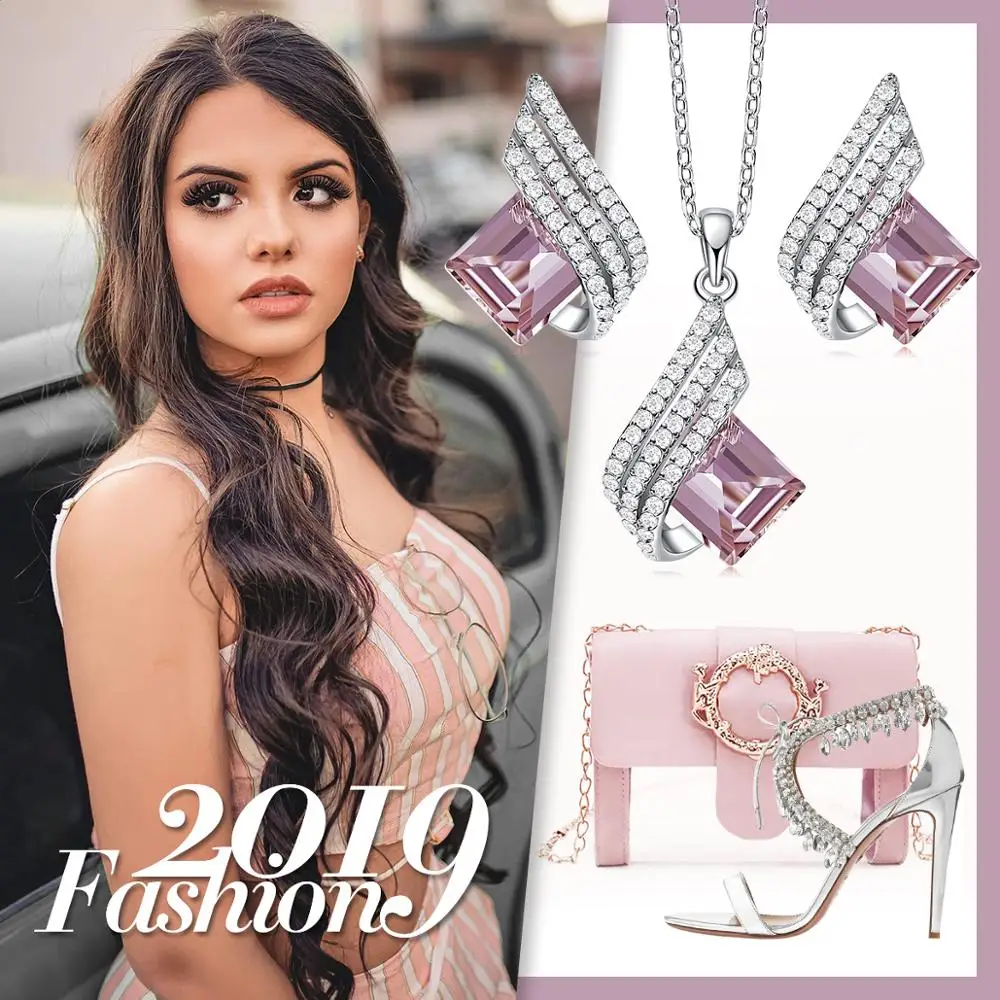 Женский комплект свадебных украшений Cdyle из колье и сережек с розовым цирконием