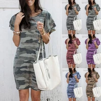 woman shirt dress camouflage printed summer dress summer round neck short sleeve loose maxi dresses vestidos