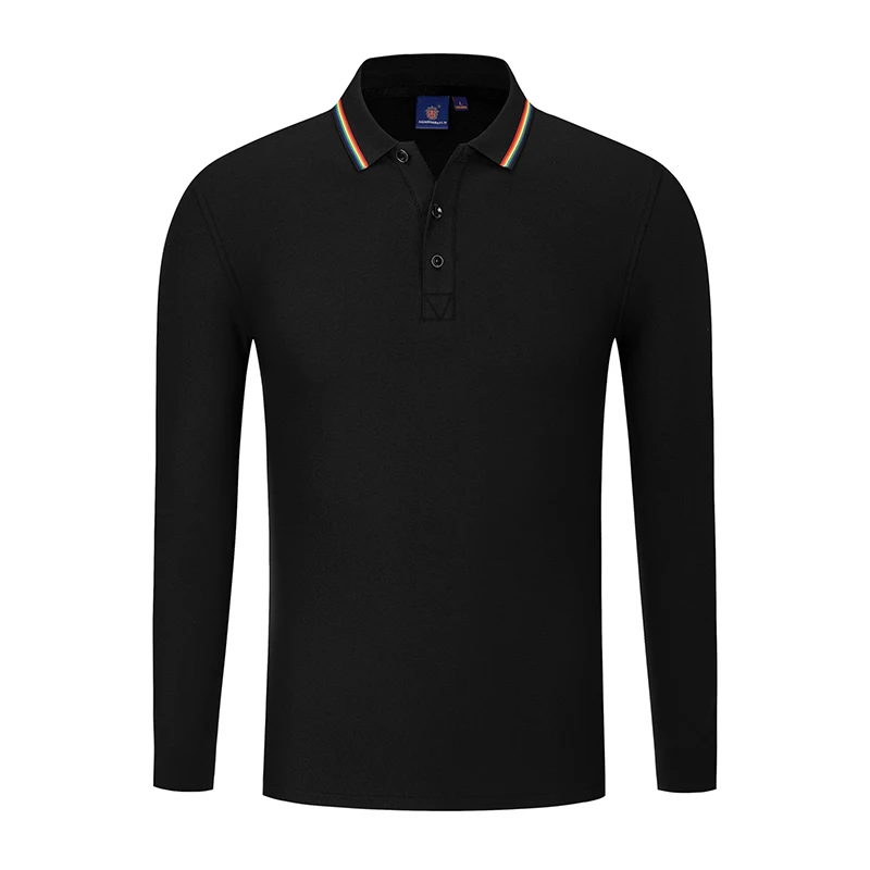 Весенне осенняя мужская рубашка поло с длинным рукавом и отложным воротником