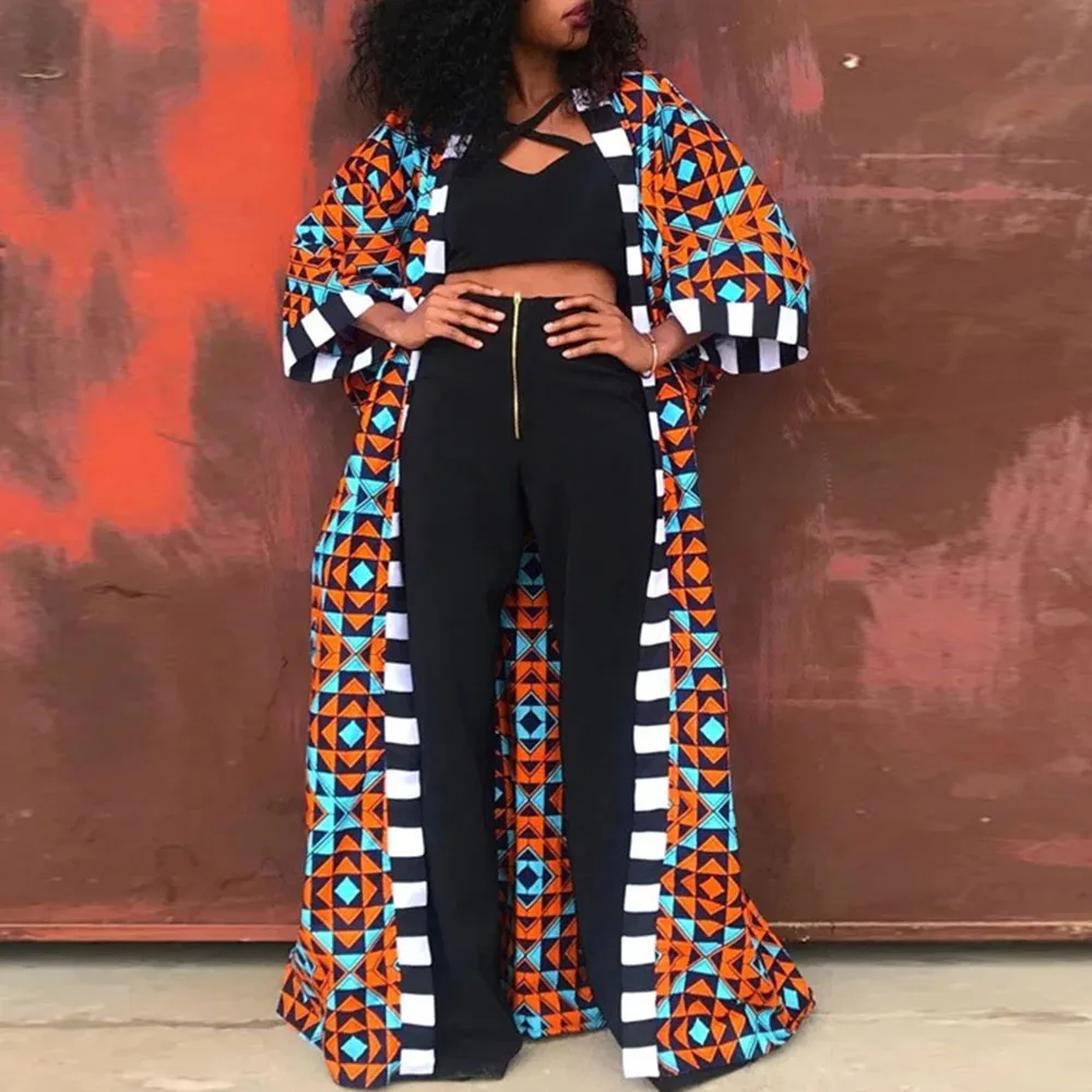 

Plus Size African Women Long Trench Coat 2020 Autumn Fashion Printed Female Coats Casual Outwear Loose Oversize Overcoat