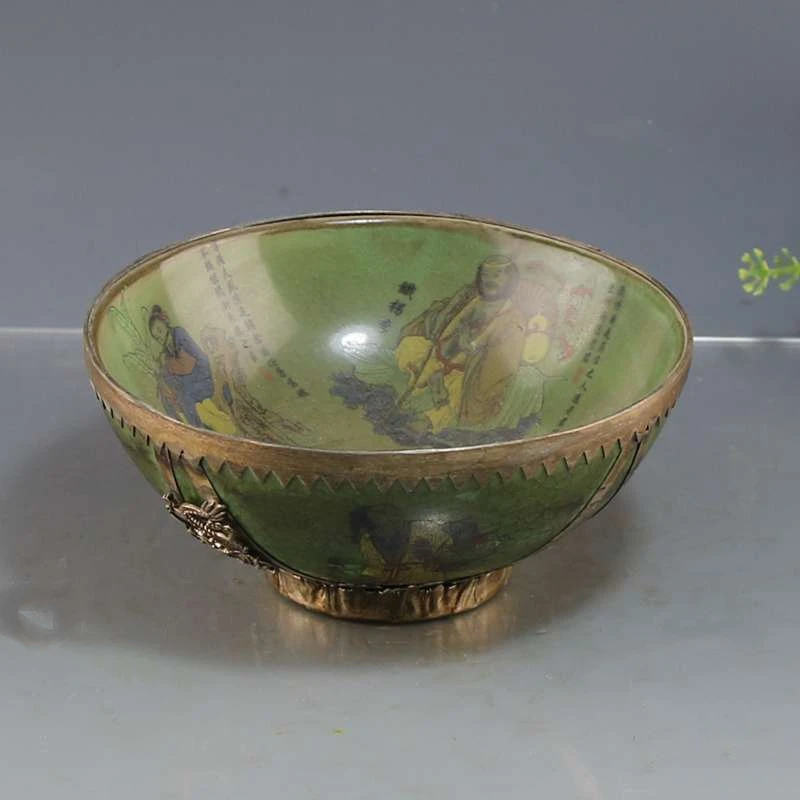 

Old porcelain, Bowl ornament with Miao silver belt bottom ，Eight Immortals crossing the sea bowl Exquisite home decorations