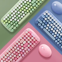 Green Wireless Keyboard and Mouse Combo Round Mix Keycaps office Keyboards and Mouse Set for Girl Computer Laptop Game