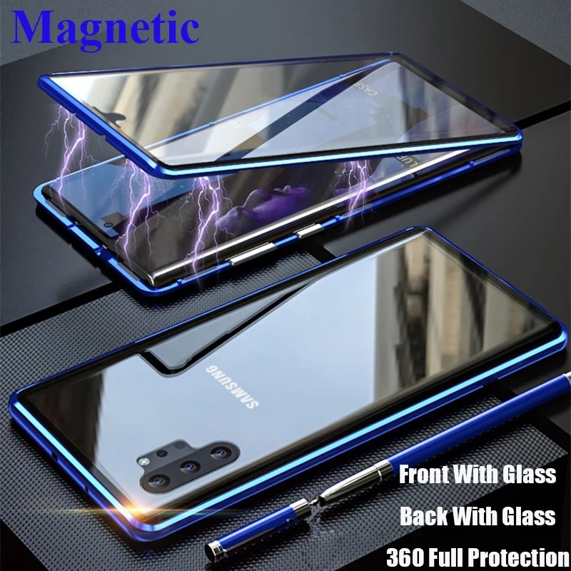 

For Samsung Galaxy Note 10 Plus Case Galaxy Note 10 10+ Front+Back Double Sides Tempered Glass Magnetic Metal Cover Bumper