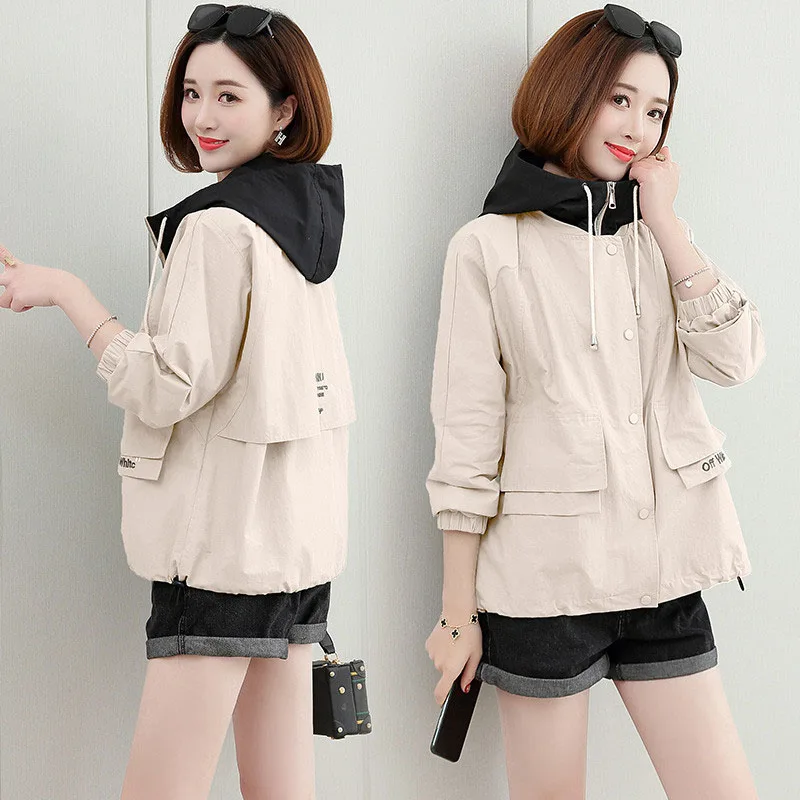 

2020 Spring Autumn New Women trench coat Long Sleeve Casual Coat Hooded Zipper Outerwear Female Plus Size Windbreaker Tops R374