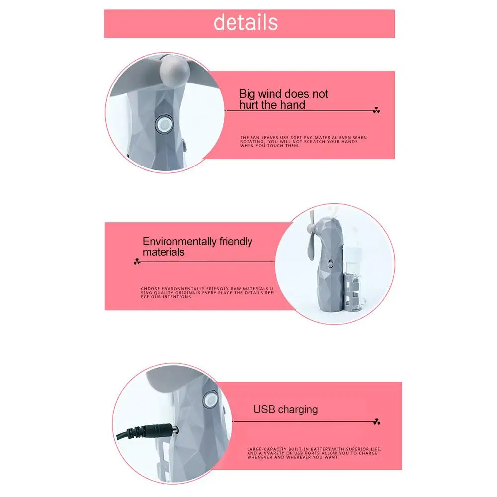 

Plastic Lithium Battery Variable Speed Fan Spray Cute USB Mini Fan Home Portable Handheld Charging Fan Mini Cooling Fan Travel