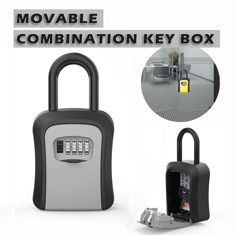 

Removable Key Lock Box 4-Digit Combination Lock Box Wall Mounted Key Storage Box Waterproof Zinc Alloy Key Safe Box Lock Outdoor