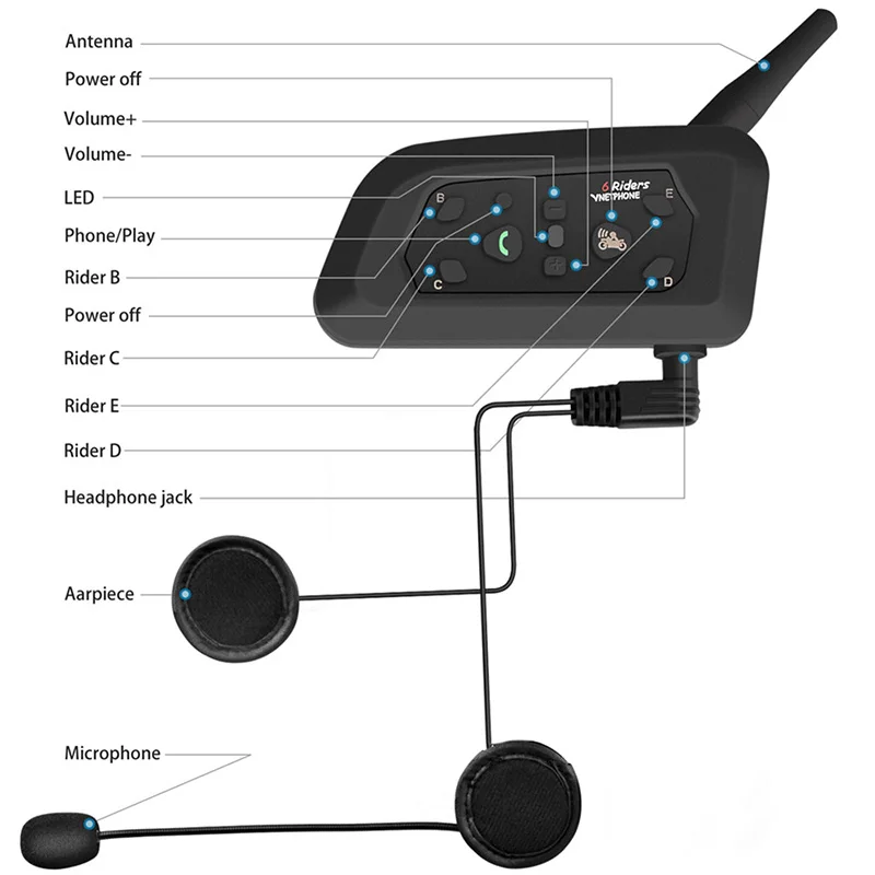 QPLOVE VnetPhone 1 шт. V6 мотоцикл Bluetooth домофон 1200 м расстояние беспроводной говорящий шлем аксессуары Франция и Испания