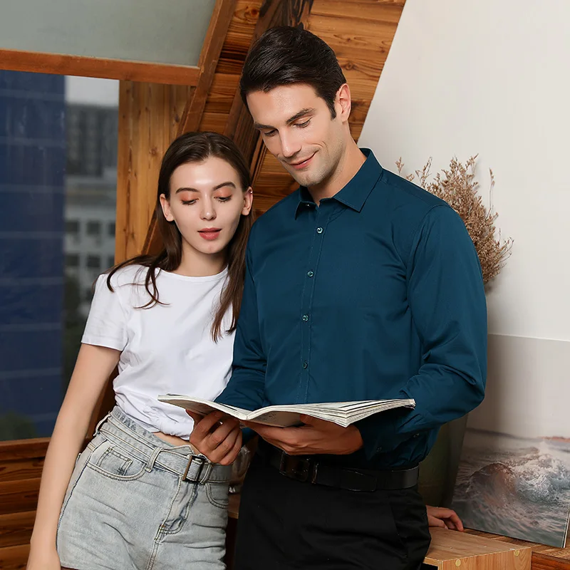 

Men's Regular-fit Long Sleeve Stretch Easy Care Shirt Formal Business Office/Working Wear Bamboo Fiber Solid Social Dress Shirts