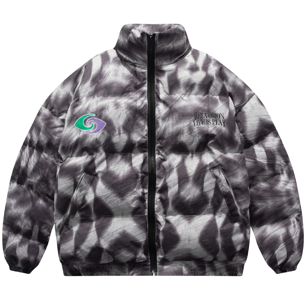 

Hip Hop Parka Jacket Streetwear Tie Dye Embroidery Letter Print Padded Jacket 2021 Men Harajuku Cotton Winter Jacket Coat Warm