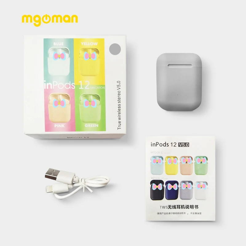 Mgoman Новое поступление Macaron Inpods12 TWS беспроводные наушники для быстрой зарядки с коробкой наушники Bluetooth 5,0 гарнитура PK i17s - Цвет: Gray with box