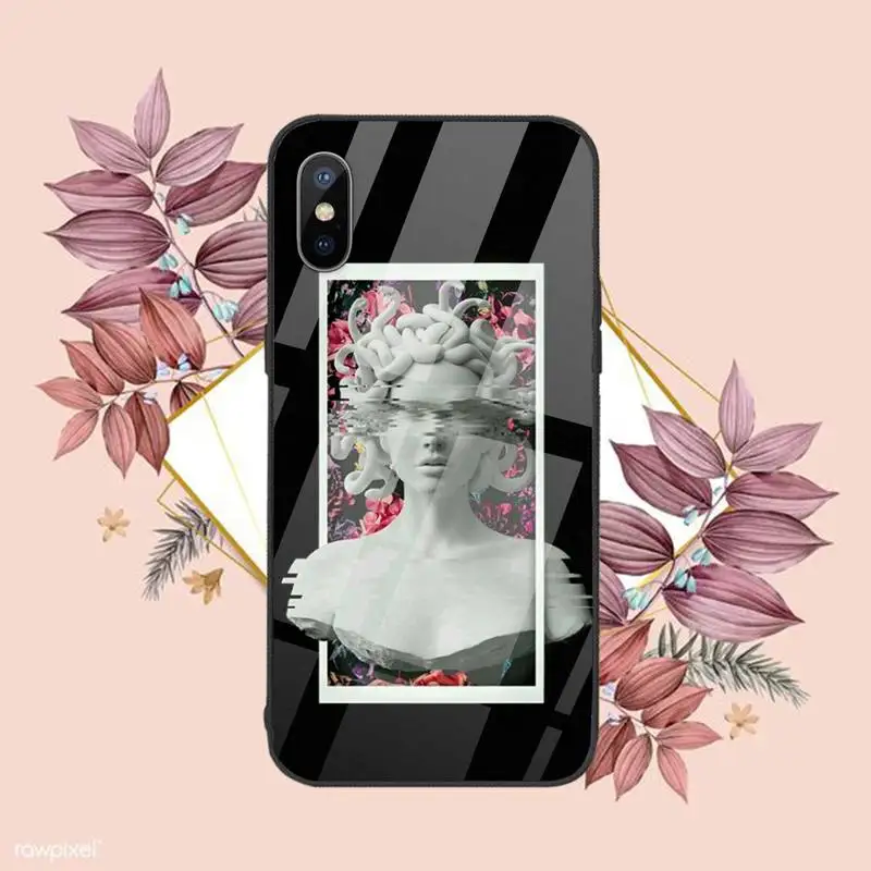 

Funny Statue Abstract Art Phone Case Tempered glass For iphone 6 6S 7 8 plus X XS XR 11 12 mini PRO MAX