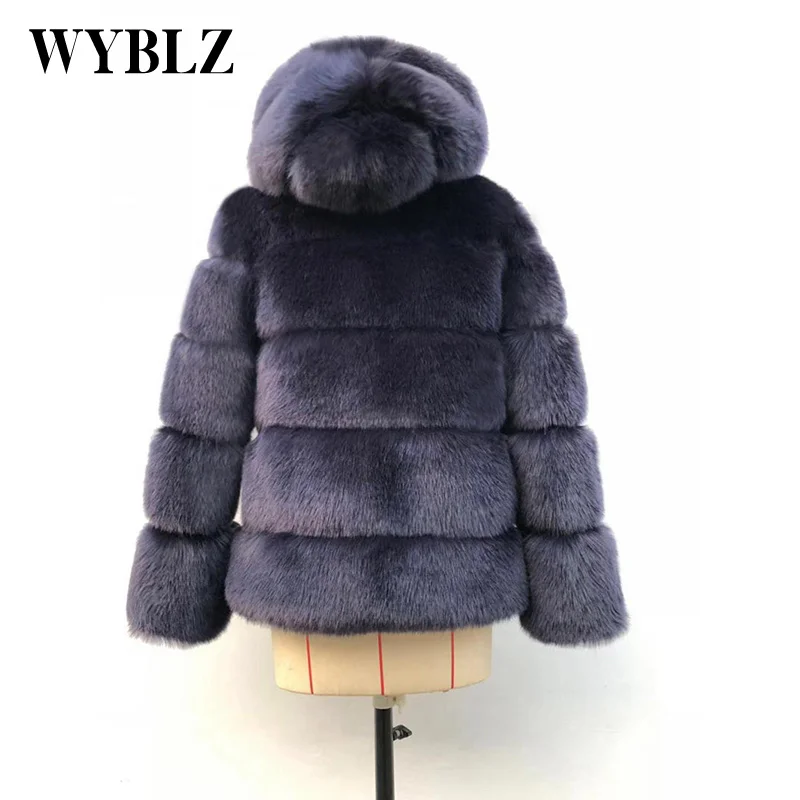 WYBLZ New Winter Thick Warm Faux Fur Jacket Women Fashion Plus Size Hooded Faux Fur Coat Long Sleeve Luxury Fur Midi Outwear
