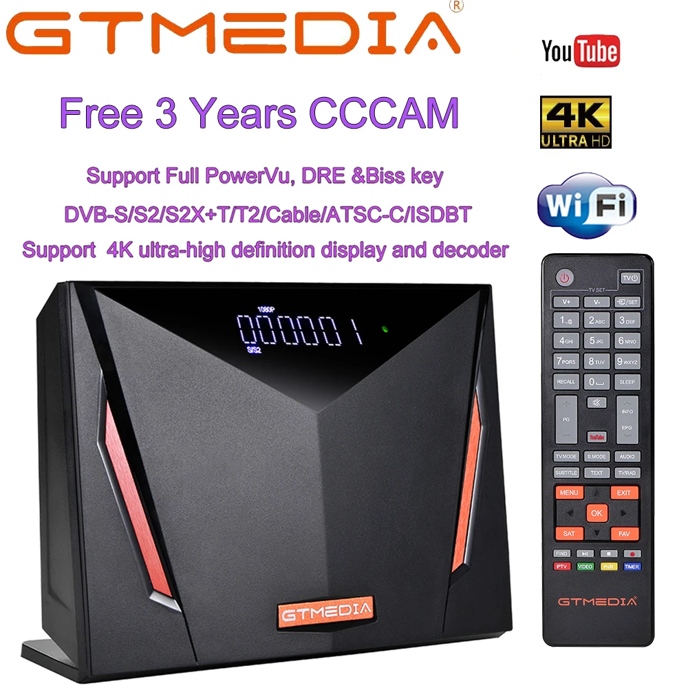 ТВ-ресивер GTmedia V8 UHD комбинированный DVB S2 T2 кабель H.265 4K Ultra HD встроенный Wi-Fi Cccam GT Media