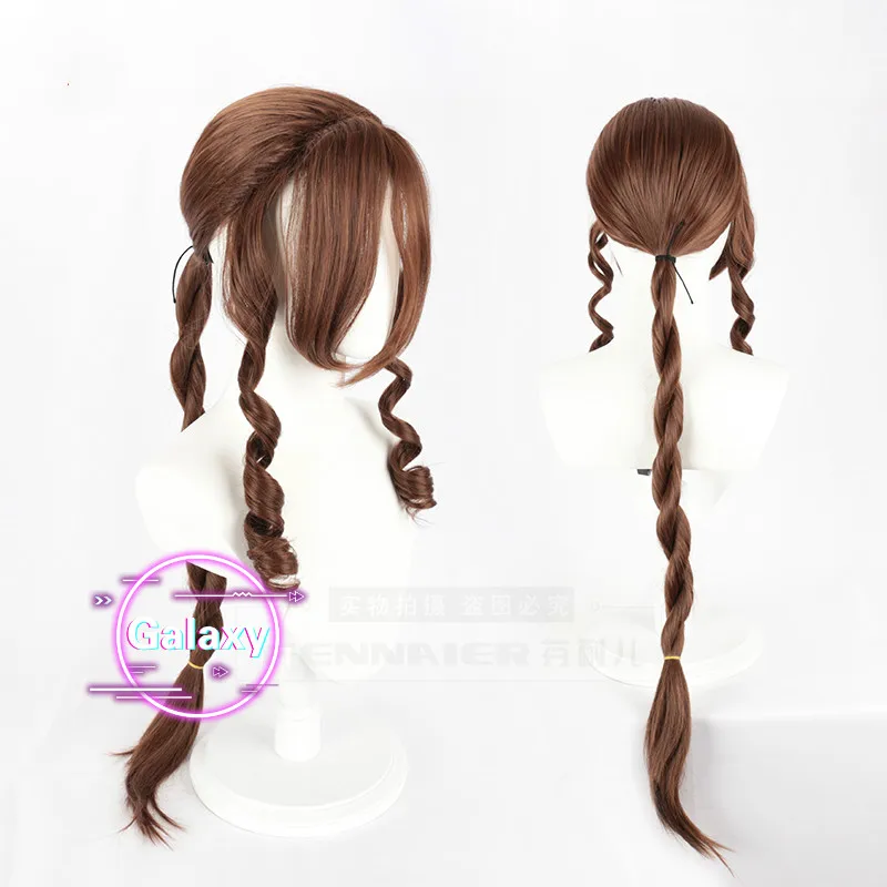 FF VII Aerith Gainsborough волнистые кудрявые коричневые длинные плетеные синтетические