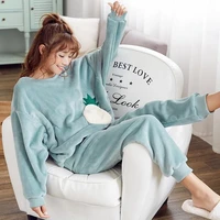 lovely and sweet solid color printed hedging and velvet warm pajamas for fallwinter new coral velvet home wear pajamas