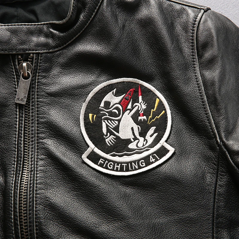 

Cow Leather Genuine Clothing Men's Stand Collar Cowhide Jacket Spring Autumn Motorcycle Biker Vintage Coats Male Free