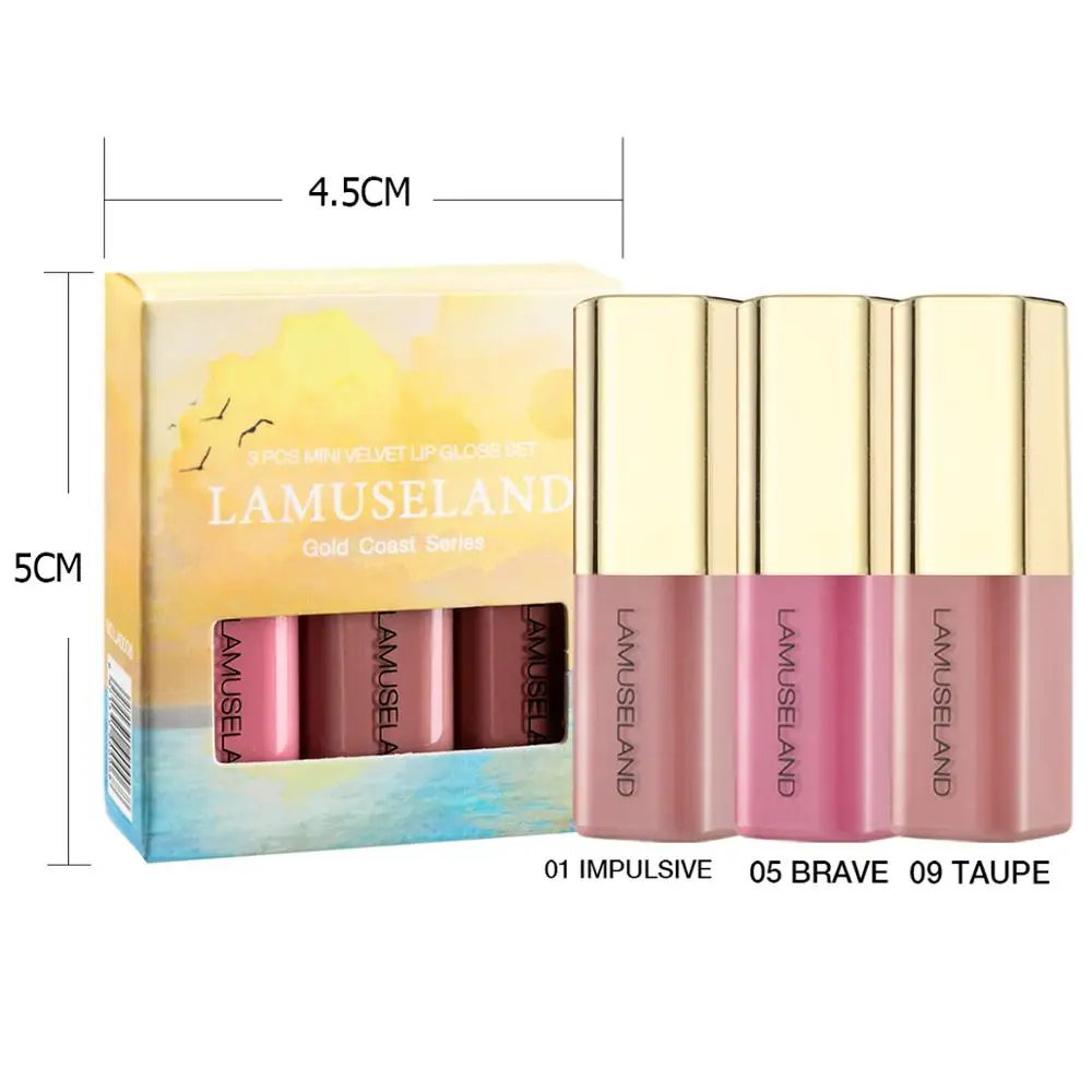 LAMUSELAND 3 шт./компл. серия Gold Coast бархатный Увлажняющий блеск для губ матовый стойкий
