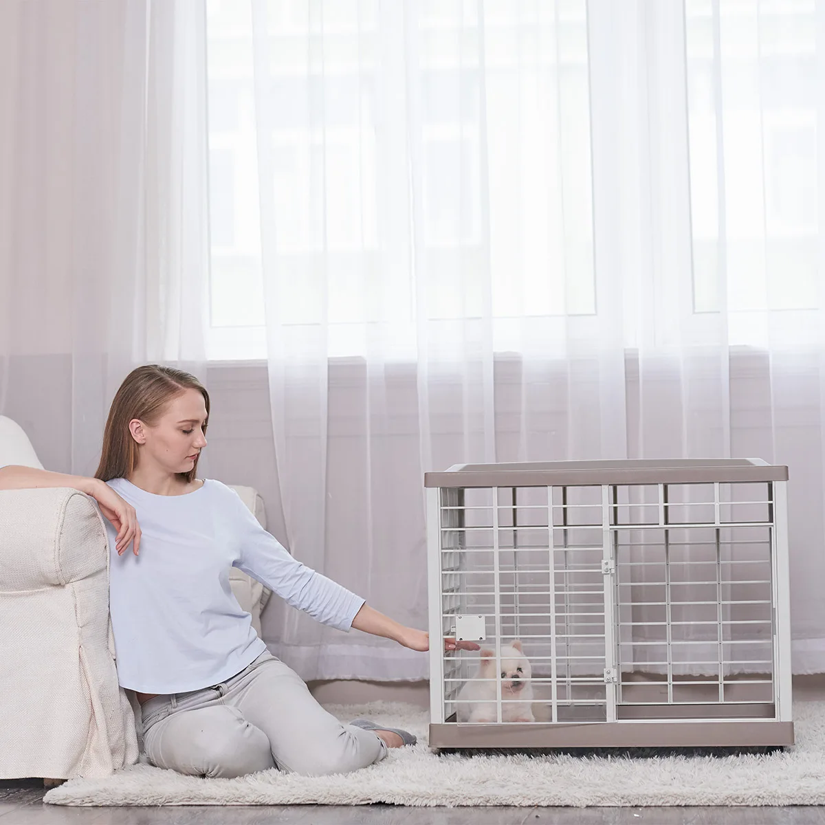 

Pet dog cage indoor small, medium and large dog isolation with toilet cat cage villa fence