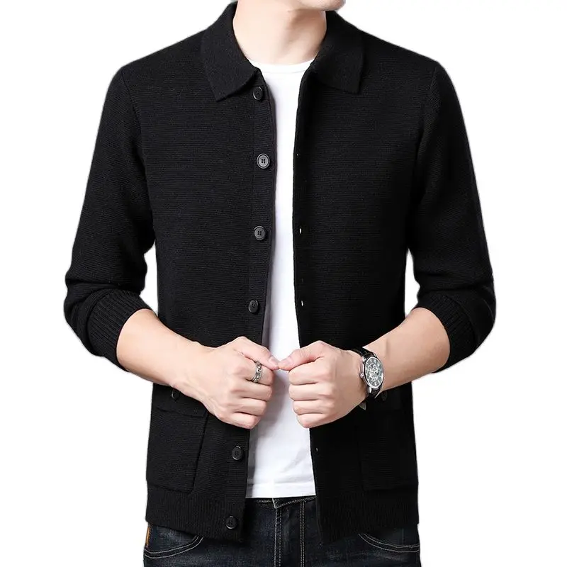 

Мужской кардиган с воротником на пуговицах, однотонный трикотажный кардиган в стиле кэжуал, 4 цвета, осень