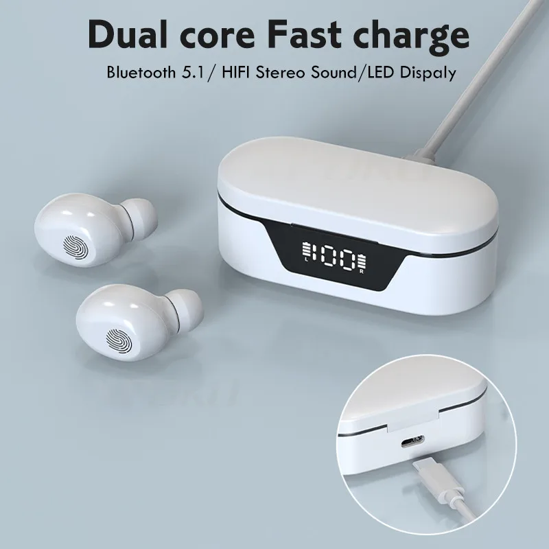 

Mini Wireless Headphones Bluetooth 5.1Earphones Touch Control Waterproof Headphone Noise Cancelling Stereo Bass Headset With Mic