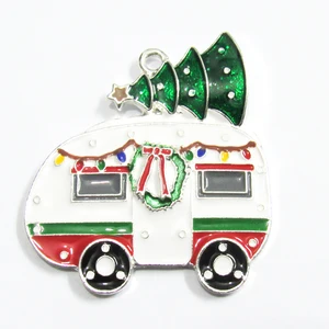 Оптовая продажа, новинка, 10 шт.пакет 44 мм * 41 мм, цинковый сплав с эмалью, Рождественские Подвески для кемпера