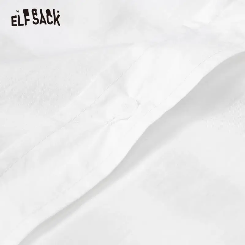 ELFSACK белые однотонные женские рубашки с вышитыми буквами 2019 Осенние повседневные