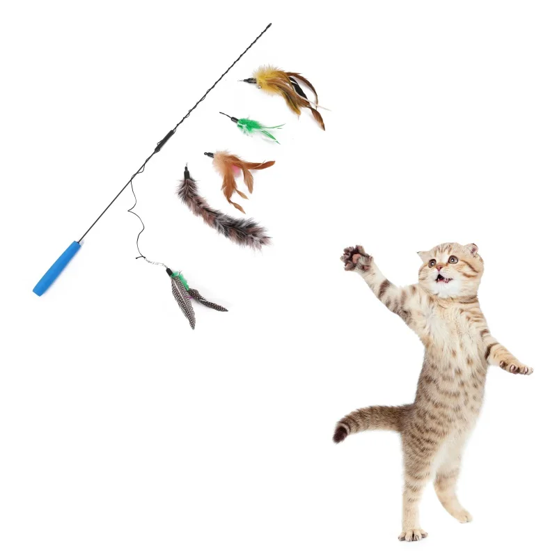 Забавная игрушка для кошек/котят игрушка-палочка питомцев с перьями щенков