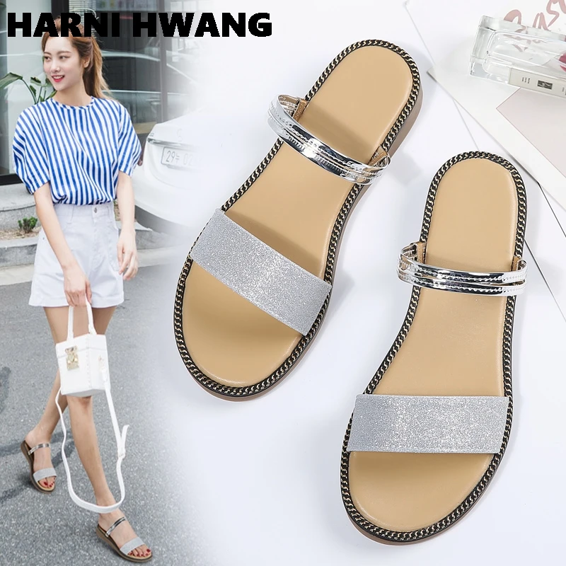 

2021 Outing Summer New Two-Color Dual-Use Fairy Style Flat Sandals Women'S Shoes One Shoe Two Wear Leather Shoes Size 35-4
