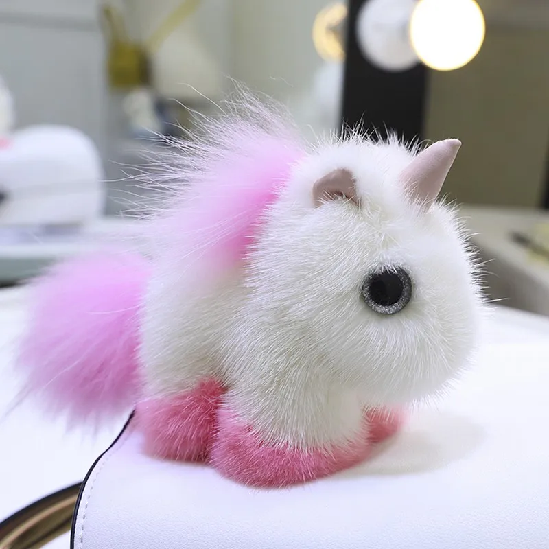 Подвеска в виде единорога из меха норки стиле Фэнтези плюшевая маленькая белая