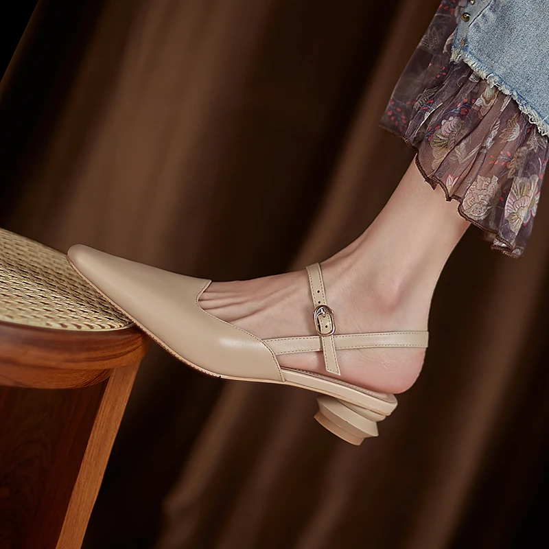 

Elegant Thick Heels Women Sandals Newest Genuine Leather Shoes For Women 2021 Summer Working Party Shoes Woman